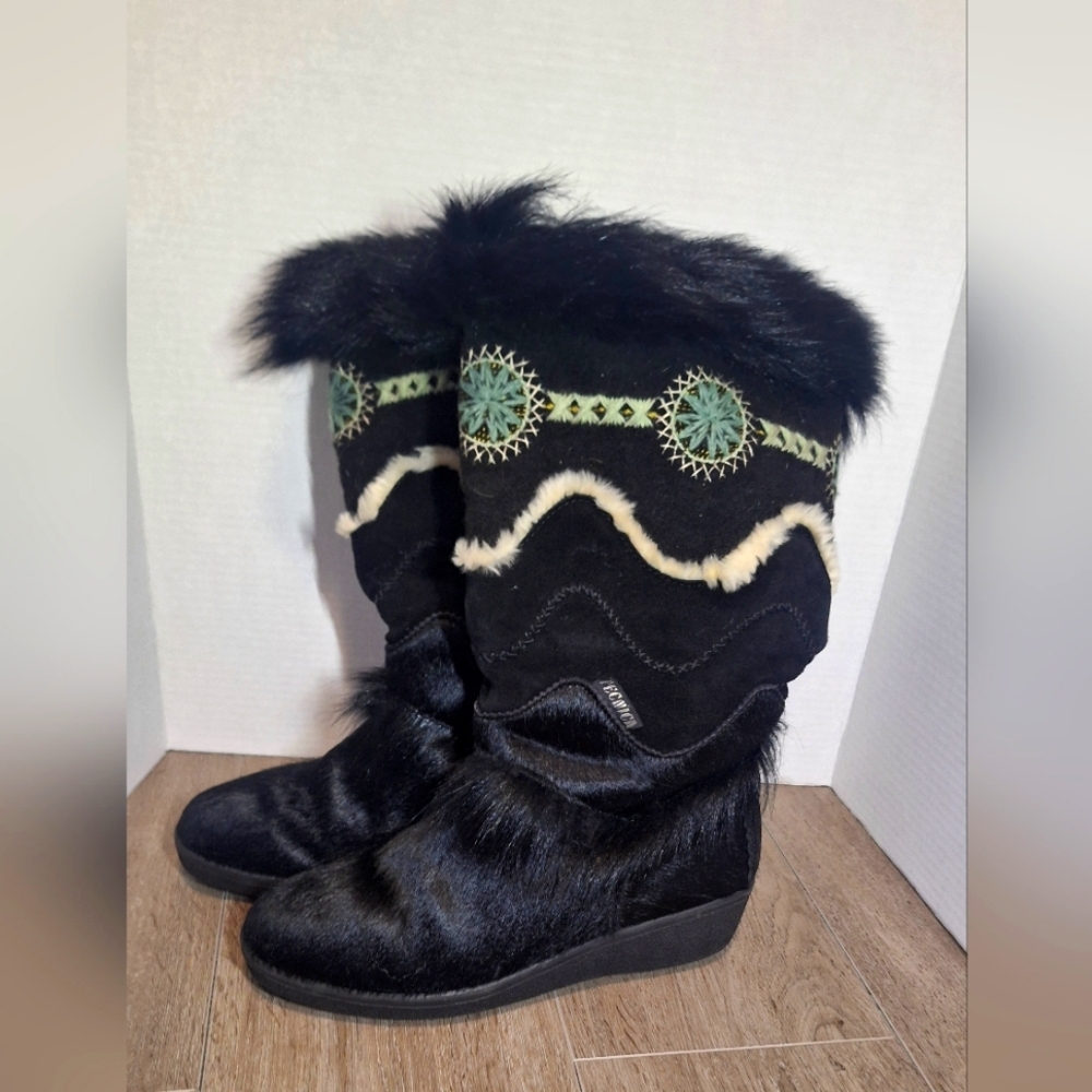 Tenica Black Fur Apres Ski Boots Womans size 43 - 11 Made In Italy